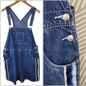 Vintage 90s Y2K No Excuses Denim Bibs Overalls Shortalls Size XL Jean Stripe